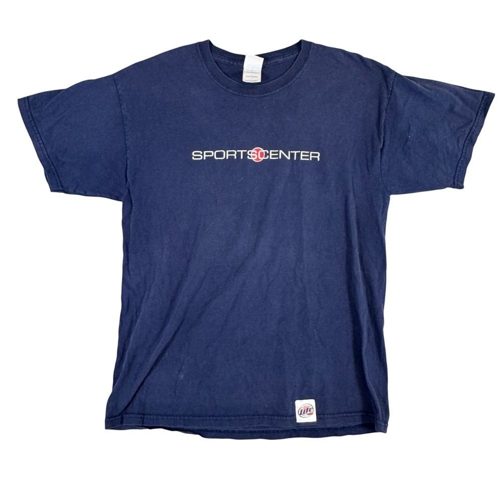 Gildan SportsCenter Miller Lite Navy Blue T-Shirt Mens Large Heavyweight Cotton
